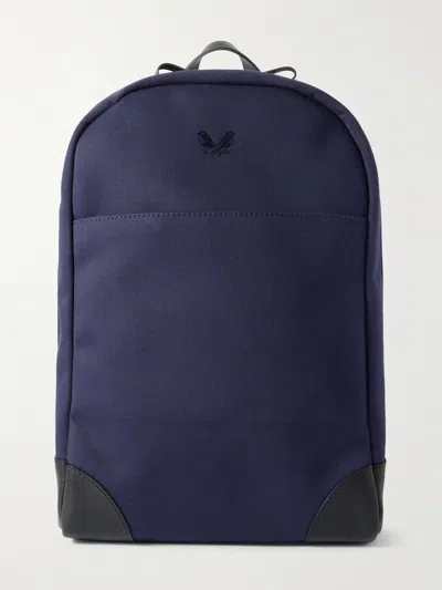 Bennett Winch Logo-embroidered Leather-trimmed Cotton-canvas Backpack In Blue