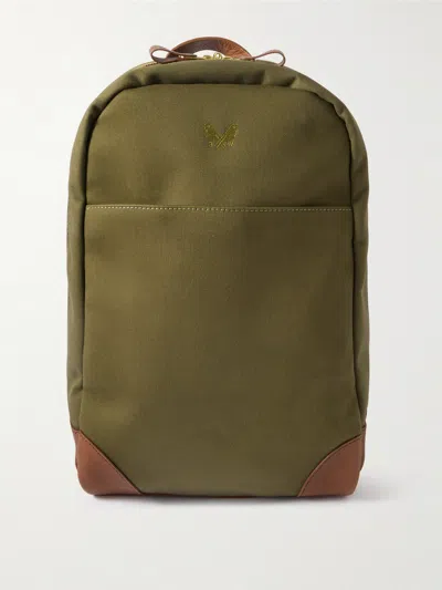 Bennett Winch Logo-embroidered Leather-trimmed Cotton-canvas Backpack In Green