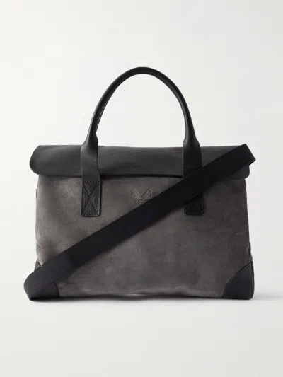 Bennett Winch Suede And Leather Briefcase In Gray