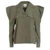 Bennu Women's Green Open Shoulder Button Down, Olive In Green