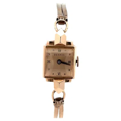 Pre-owned Benrus 14k Rose Gold Square Case Unisex Wristwatch, Vintage Design In Red