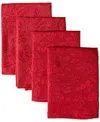 Benson Mills Poinsettia Foliage 18" X 18" Raised Jacquard Napkins, Set Of 4 In Red