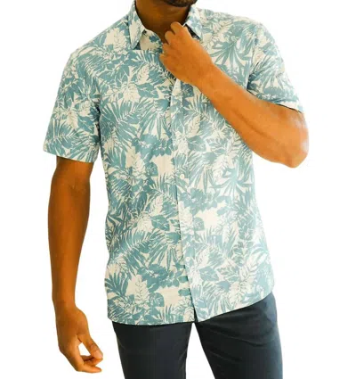 Benson Reynolds Short Sleeve Button Down Shirt In Blue Leaves In Multi