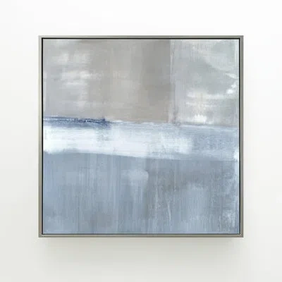 Benson-cobb Studios "adrift No. 2" Square Framed Canvas Giclee In Blue;gray;taupe