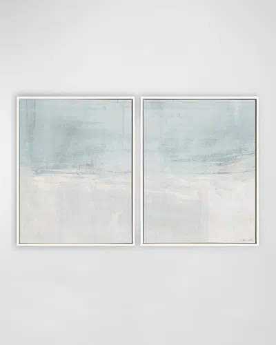 Benson-cobb Studios Landscape Study Hand-embellished Giclee Diptych By Carol Benson-cobb In Cream,blue-grey,sand,teal,olive Green