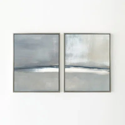 Benson-cobb Studios "the Strand" By Carol Benson-cobb - Set Of Two Horizontal Framed Canvas Gicles In Blue;gray;navy