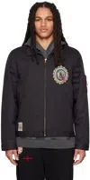 Bentgablenits Crochet-embroidered Striped-panel Regular-fit Woven Jacket In Black