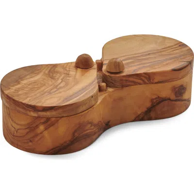 Berard France Olive Wood Double Salt Keeper And Spice Box In Brown