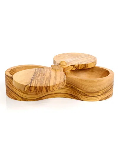 BERARD HANDCRAFTED OLIVE WOOD DOUBLE SALT KEEPER