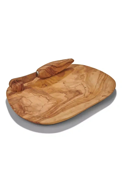 Berard Olive Wood Butter Dish & Knife In Brown