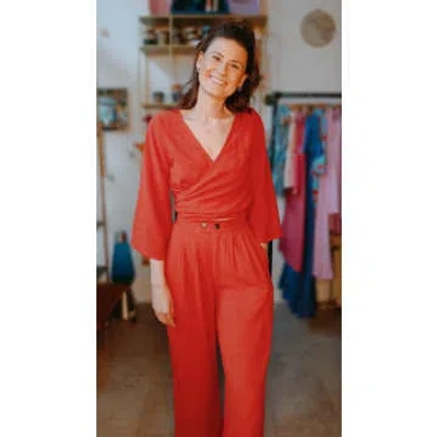 Berawa Luxe | Sophie Wrap Top Linen In Red