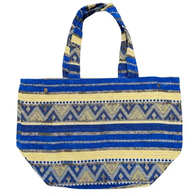 Berber Leather Women's Blue / Neutrals The Nador Large Expandable Fabric Tote In Blue