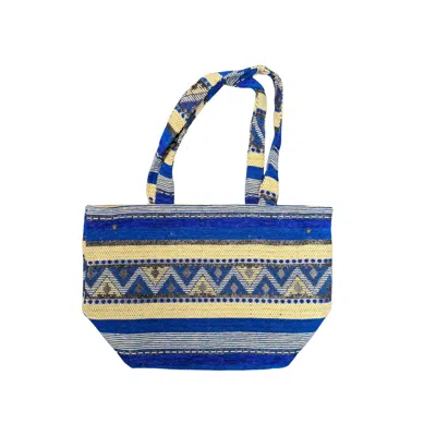 Berber Leather Women's Blue / Neutrals The Nador Small Expandable Fabric Tote In Blue