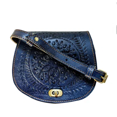 Berber Leather Women's Blue The Temara Small Embossed Saddle Bag In Navy