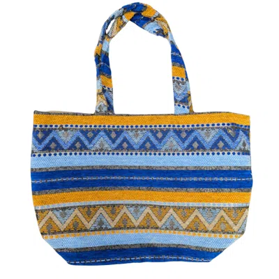 Berber Leather Women's Blue / Yellow The Nador Large Expandable Fabric Tote In Blue & Yellow In Multi