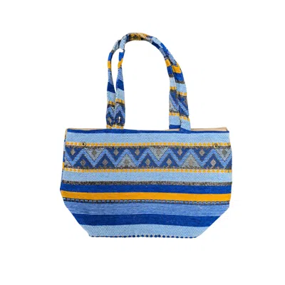 Berber Leather Women's Blue / Yellow The Nador Small Expandable Fabric Tote In Blue & Yellow In Multi