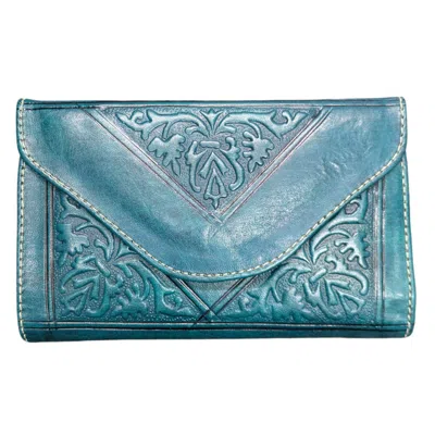 Berber Leather Women's Green / Blue Small Leather Tri-fold Purse Teal