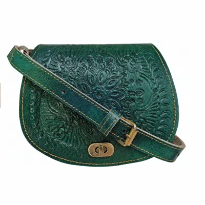 Berber Leather Women's Green The Temara Small Embossed Saddle Bag In Teal