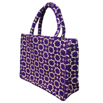 Berber Leather Women's Neutrals / Pink / Purple Moroccan Geometric Print Fabric Tote Bag In Purple In Multi