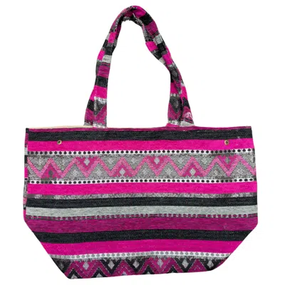 Berber Leather Women's Pink / Black / Silver The Nador Large Expandable Fabric Tote In Pink In Multi