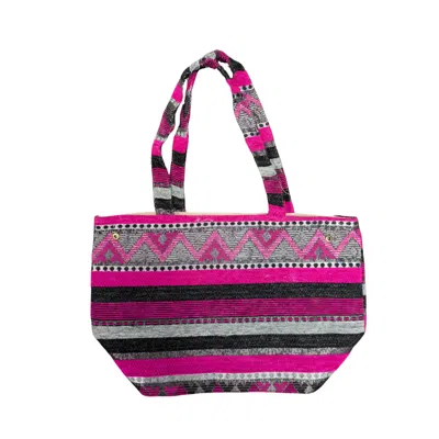 Berber Leather Women's Pink / Black / Silver The Nador Small Expandable Fabric Tote In Pink In Multi