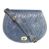 Berber Leather Women's The Temara Embossed Saddle Bag In Navy Blue