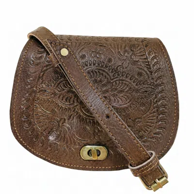 Berber Leather Women's The Temara Small Embossed Saddle Bag In Brown