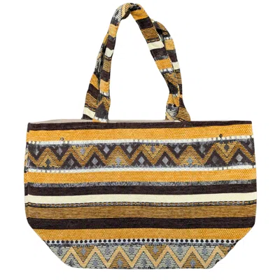 Berber Leather Women's Yellow / Brown The Nador Large Expandable Fabric Tote In Yellow In Multi
