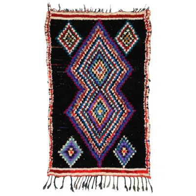 Pre-owned Berber Tribes Of Morocco Vintage Berber Moroccan Boucherouite Rug With Boho Chic Tribal Style In Black