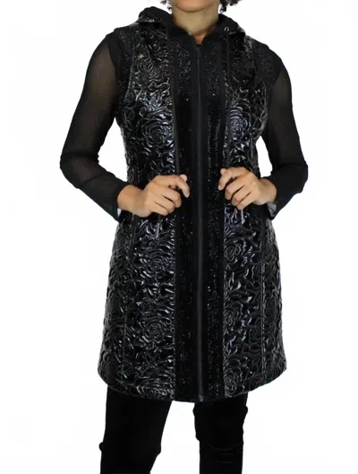 Berek Glossy Quilted Floral Vest In Black