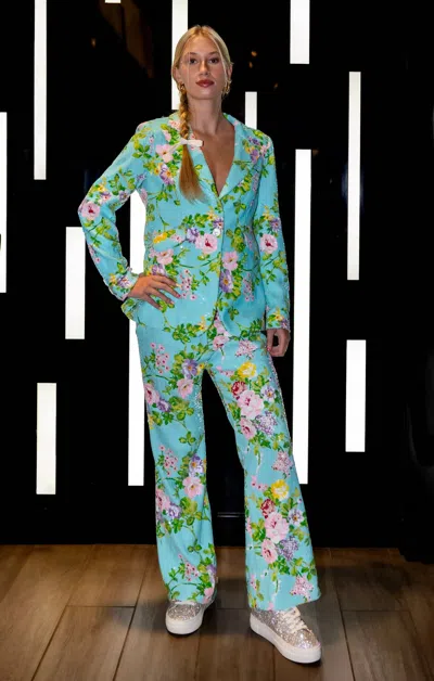 Berek Palm Springs Floral Flare Leg Pants In Blue Multi