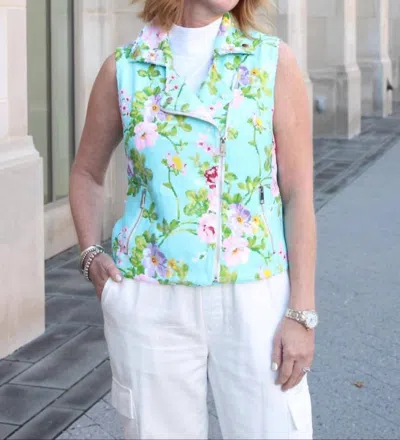 Berek Palm Springs Floral Sequin Vest In Blue Muti In Green