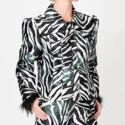 Berek Party Girl Jacket In White, Black And Green In Silver