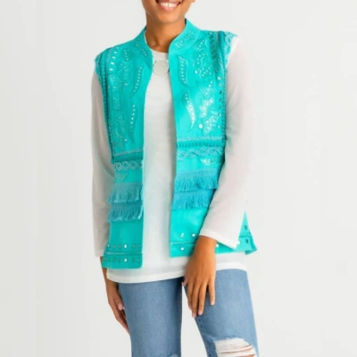 Berek Turquoise Long Mirrored Vest In Blue