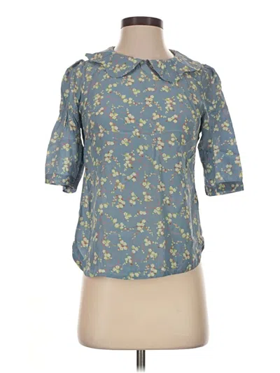 Pre-owned Berenice 3/4 Sleeve Silk Top Teal Collared Neckline Tops