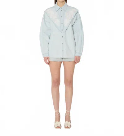 Berenice Chemise Denim Brodee Button Down Top In Light Blue