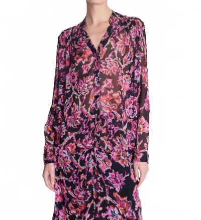 Berenice Erika Long-sleeved Sheer Blouse In Black Floral Print In Multi