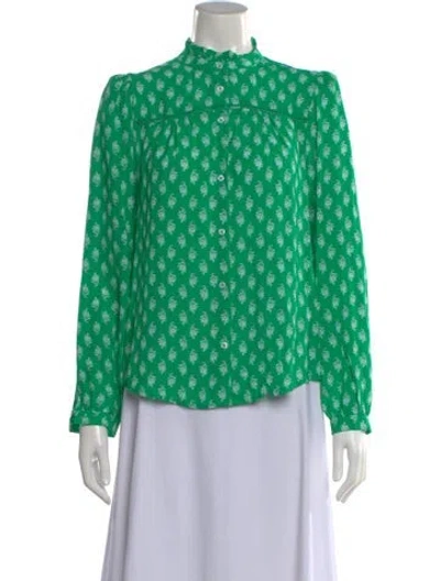 Pre-owned Berenice Floral Print Long Sleeve Top In Green