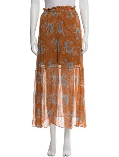 Pre-owned Berenice Floral Print Midi Length Skirt In Orange