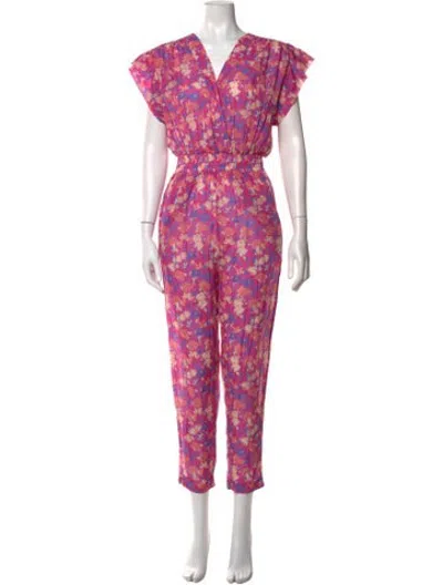 Pre-owned Berenice Floral Print V-neck Jumpsuit In Pink