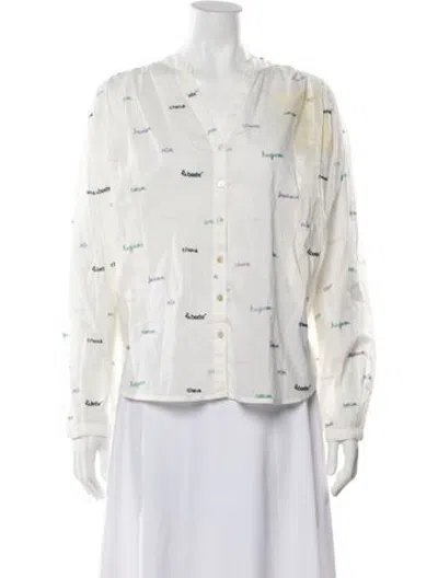 Pre-owned Berenice Graphic Print V-neck Button-up Top W/ Tags In White