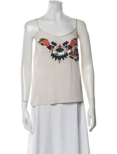 Pre-owned Berenice Graphic Print V-neck Top In Neutrals