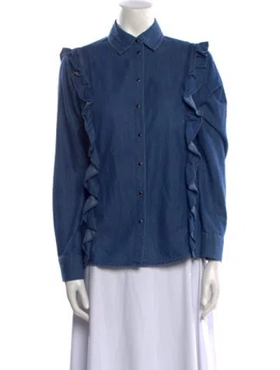 Pre-owned Berenice Long Sleeve Button-up Top In Blue