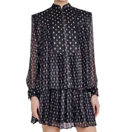 Berenice Long Sleeve Chiffon Top In Black