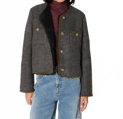 Berenice Melrose Chain Trimmed Jacket With Sherpa Lining In Grey In Gray
