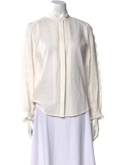 Pre-owned Berenice Mock Neck Long Sleeve Blouse In White