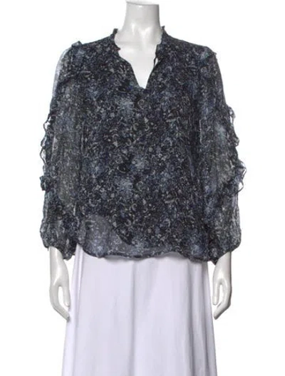 Pre-owned Berenice Printed V-neck Blouse In Blue