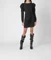 Berenice Reve Short Dress With Puffed Sleeves In Chevron Black In Multi