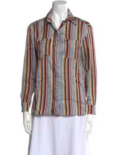 Pre-owned Berenice Striped Long Sleeve Button-up Top In Blue