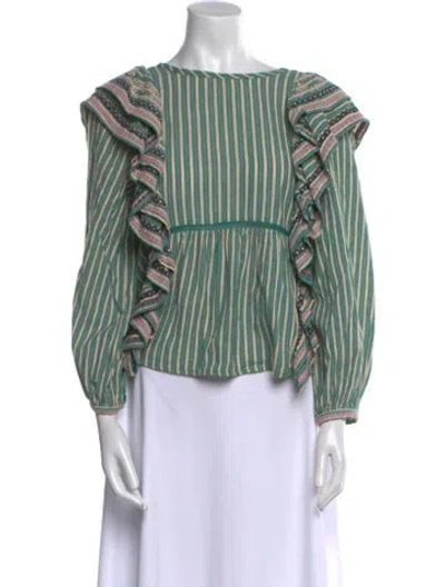 Pre-owned Berenice Striped Off-the-shoulder Blouse In Green